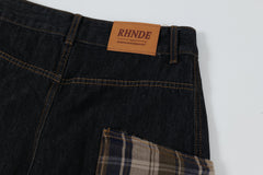 STARRVAINT Plaid Patch Curved Denim Pants