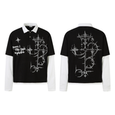 STARRVAINT Vampire Graphic Layered Polo Long Sleeve