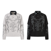 STARRVAINT Barbed Poetry Layered Collar Long Sleeve Polo