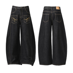 STARRVAINT Embroidered Pocket Wide-Leg Jeans
