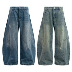 STARRVAINT Distressed Panel Wide-Leg Denim Pants