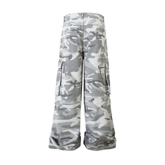 STARRVAINT Grey Camo Cargo Wide-Leg Pants