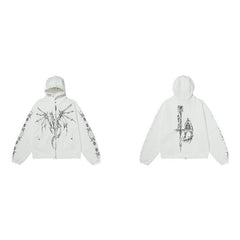 STARRVAINT Gothic Dragon Graphic Zip-Up Hoodie