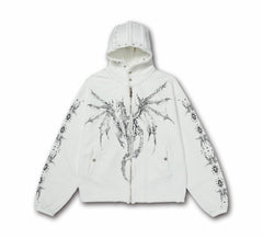 STARRVAINT Gothic Dragon Graphic Zip-Up Hoodie