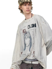STARRVAINT Distressed Graphic Long Sleeve Tee