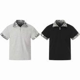 STARRVAINT “Leopard Trim Zip Polo”