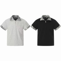 STARRVAINT “Leopard Trim Zip Polo”