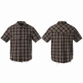 STARRVAINT “Distressed Plaid Short Sleeve Shirt”