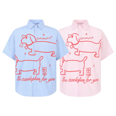 STARRVAINT “Puppy For You” Striped Short-Sleeve Shirt