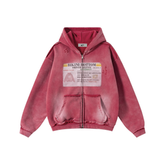 STARRVAINT Vintage Wash Graphic Zip Hoodie
