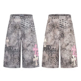 STARRVAINT “Grunge Cross Washed Denim Shorts”