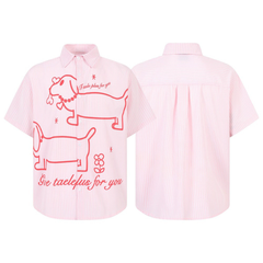 STARRVAINT “Puppy For You” Striped Short-Sleeve Shirt