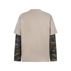 STARRVAINT Layered Camo-Sleeve Distressed Graphic Tee