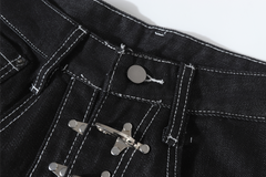 STARRVAINT Buckle Detail Wide-Leg Denim Pants