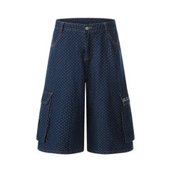 STARRVAINT Polka Dot Denim Cargo Shorts