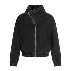 STARRVAINT Asymmetric Zip Washed Hoodie Jacket