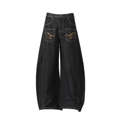 STARRVAINT Embroidered Pocket Wide-Leg Jeans