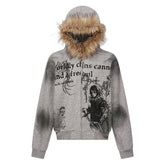 STARRVAINT Gothic Fur-Trim Zip-Up Hoodie