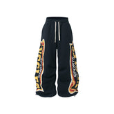 STARRVAINT Fleece-Lined Sports Letter Wide-Leg Sweatpants