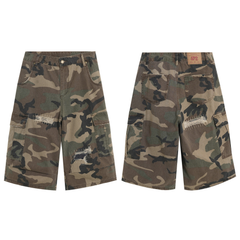 STARRVAINT Distressed Camo Cargo Shorts