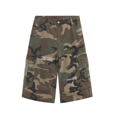 STARRVAINT Distressed Camo Cargo Shorts