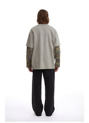 STARRVAINT Layered Camo-Sleeve Distressed Tee