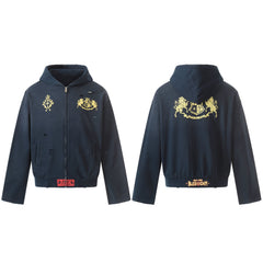 STARRVAINT Distressed Crest Zip-Up Hoodie