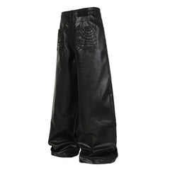STARRVAINT Web Embossed PU Wide-Leg Pants