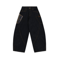 STARRVAINT Plaid Patch Curved Denim Pants