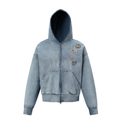 STARRVAINT Vintage Patch Zip-Up Hoodie