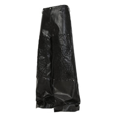 STARRVAINT Web Embossed PU Wide-Leg Pants