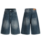 STARRVAINT Studded Denim Shorts
