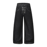 STARRVAINT Buckle Detail Wide-Leg Denim Pants