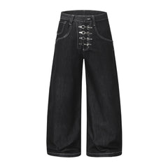 STARRVAINT Buckle Detail Wide-Leg Denim Pants