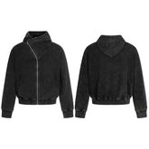 STARRVAINT Asymmetric Zip Washed Hoodie Jacket