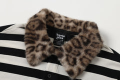 STARRVAINT Leopard Collar Stripe Polo Tee