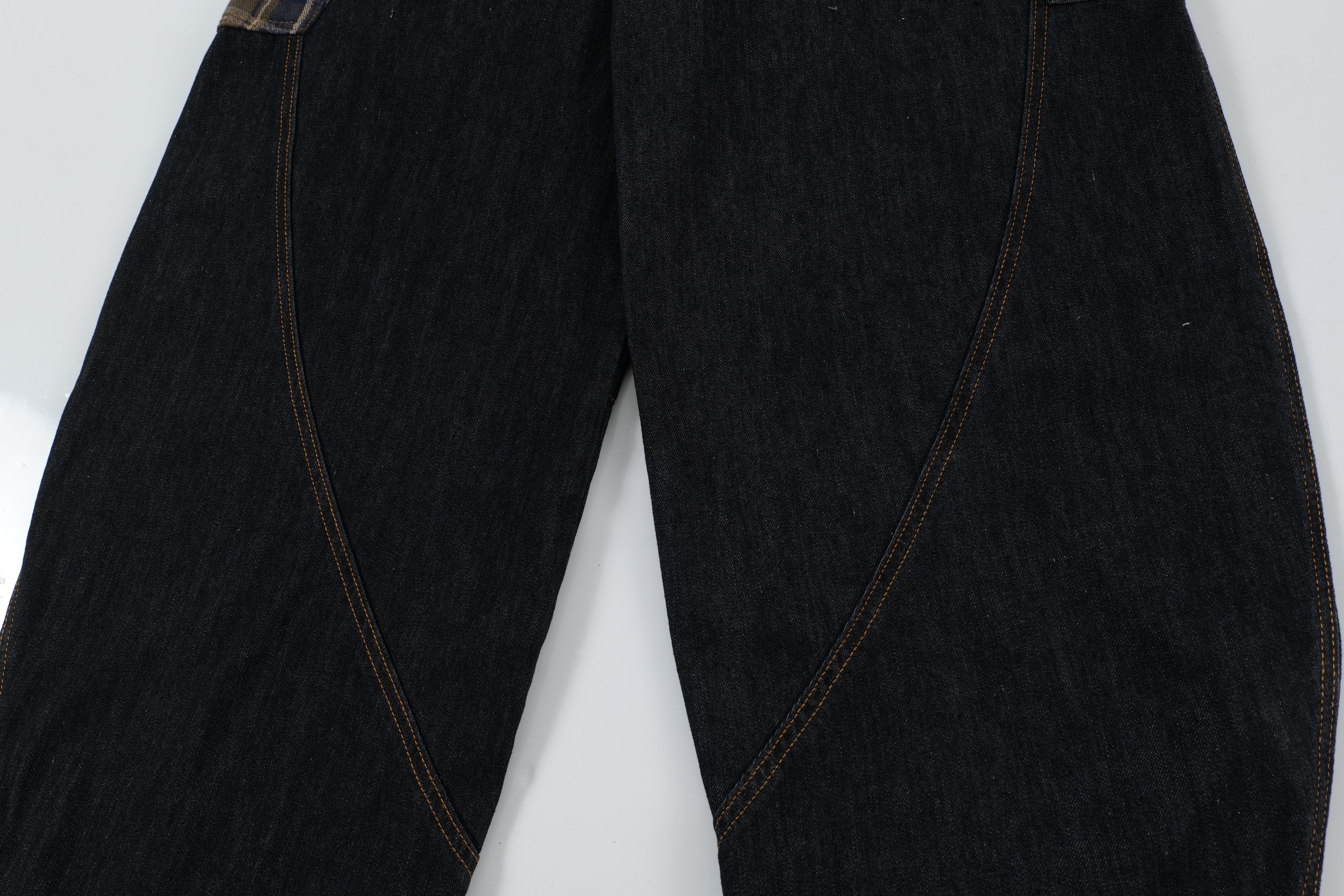 STARRVAINT Plaid Patch Curved Denim Pants