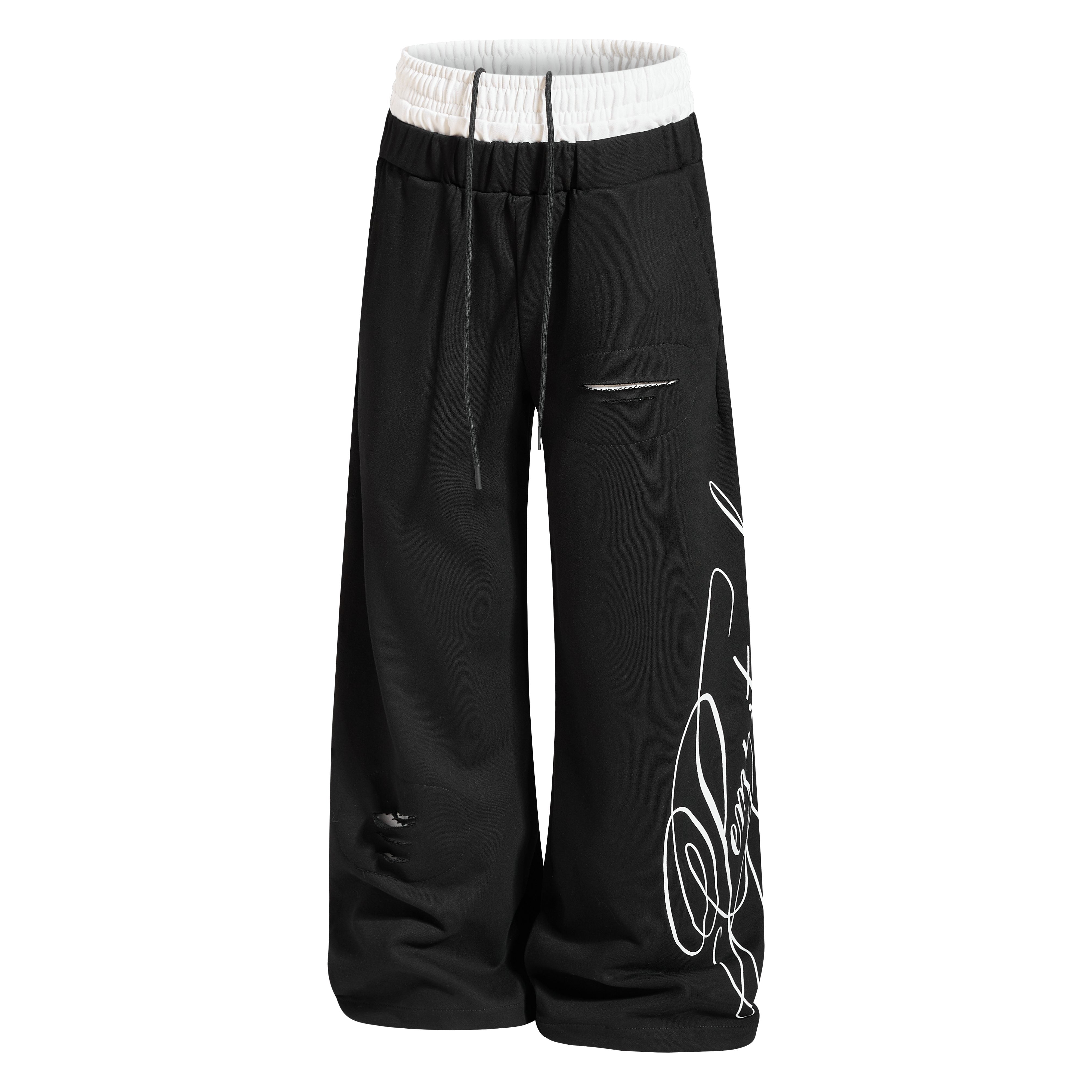 STARRVAINT “Distressed Panel Wide-Leg Sweatpants”