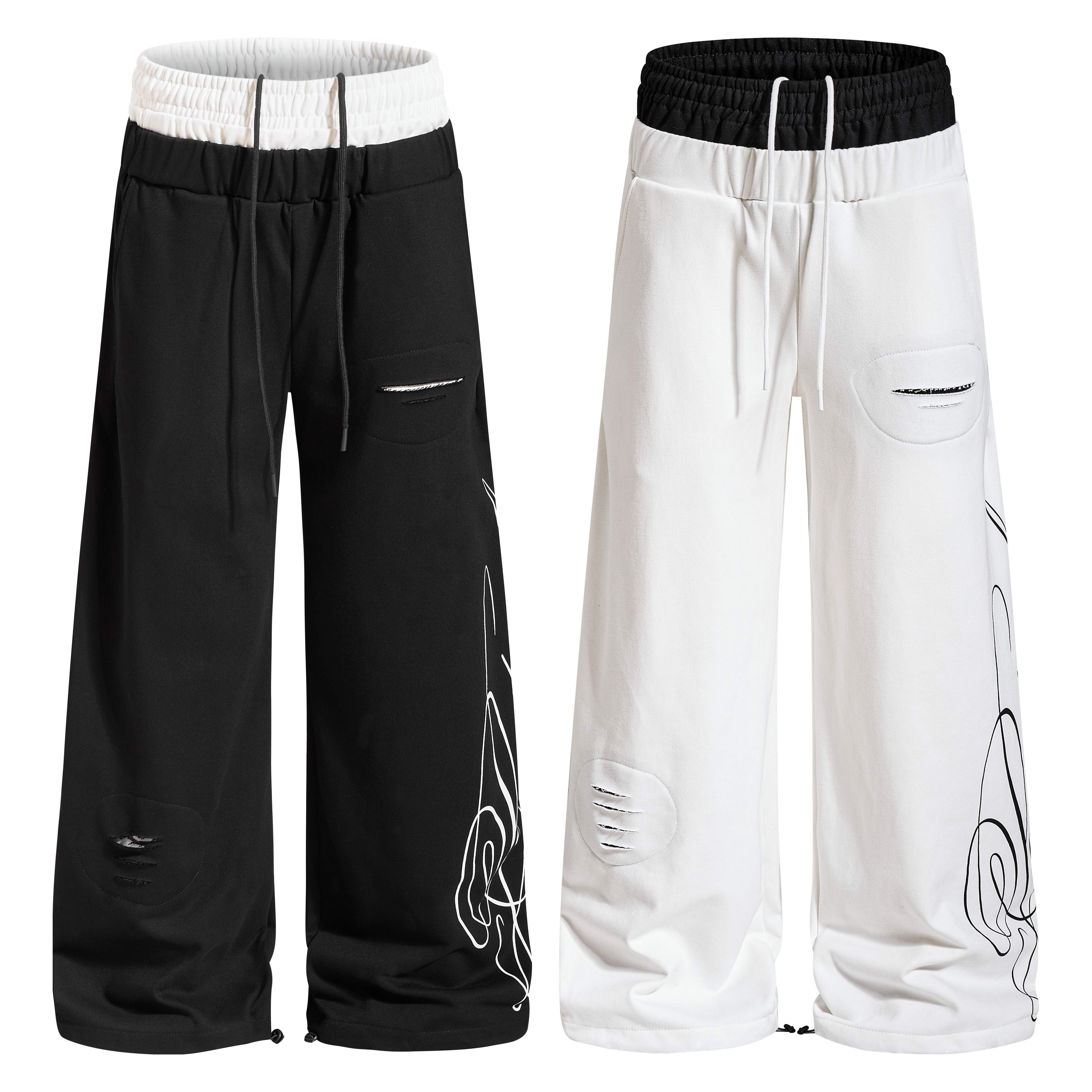 STARRVAINT “Distressed Panel Wide-Leg Sweatpants”