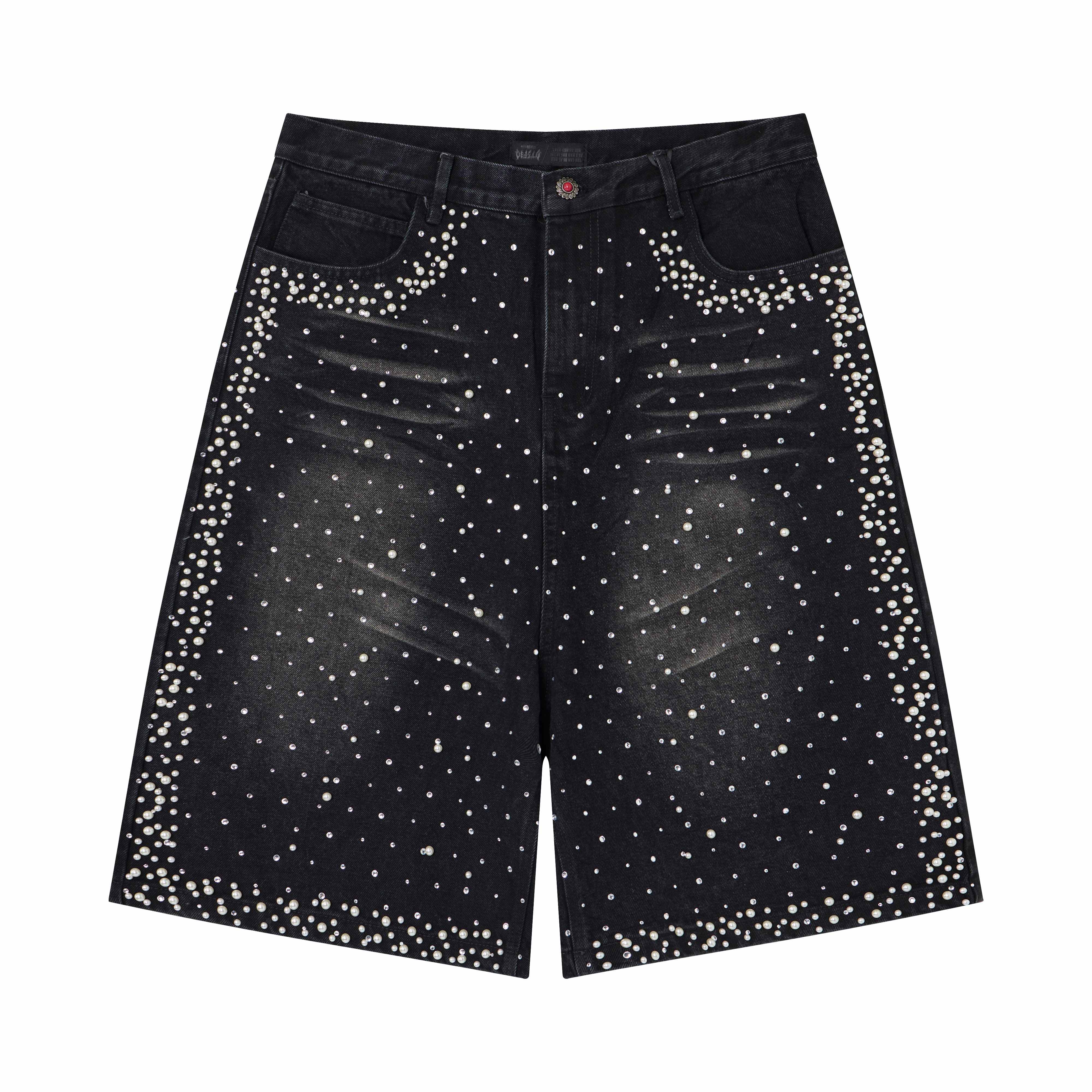 STARRVAINT Pearl Studded Denim Shorts