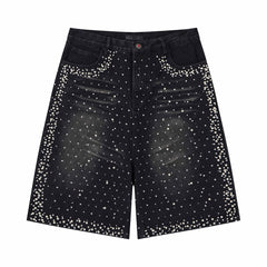 STARRVAINT Pearl Studded Denim Shorts