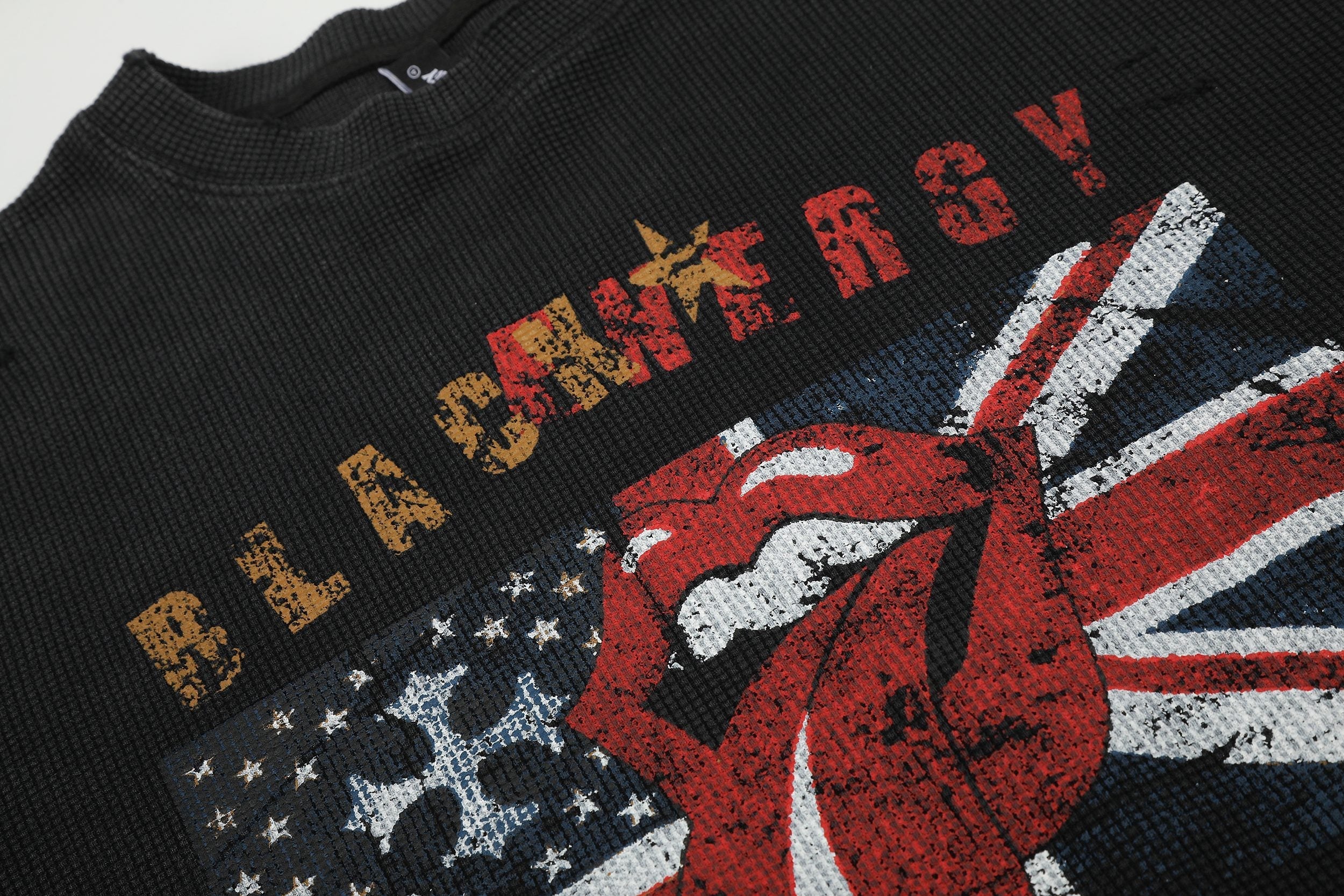 STARRVAINT Vintage Graphic Waffle Long Sleeve Tee