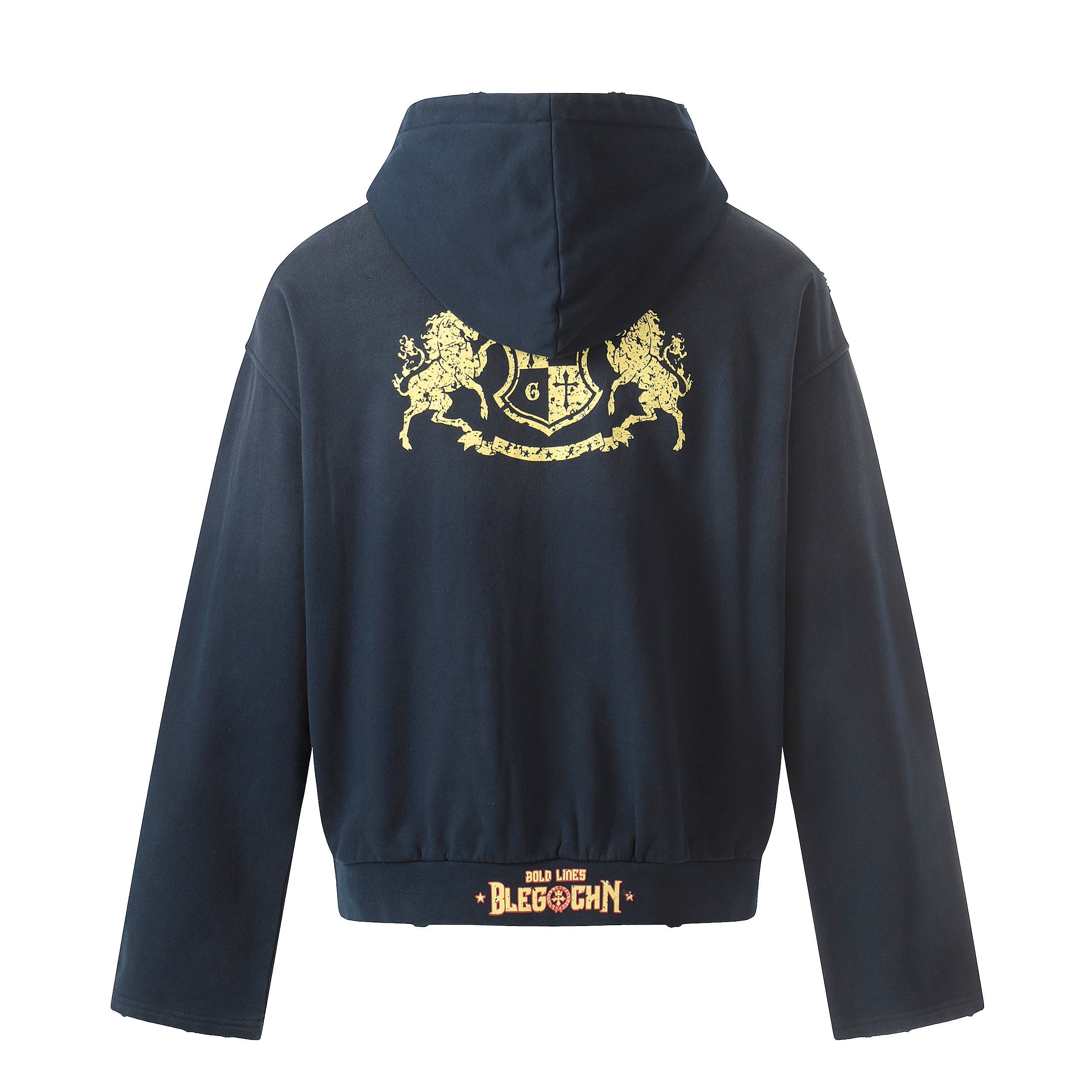 STARRVAINT Distressed Crest Zip-Up Hoodie