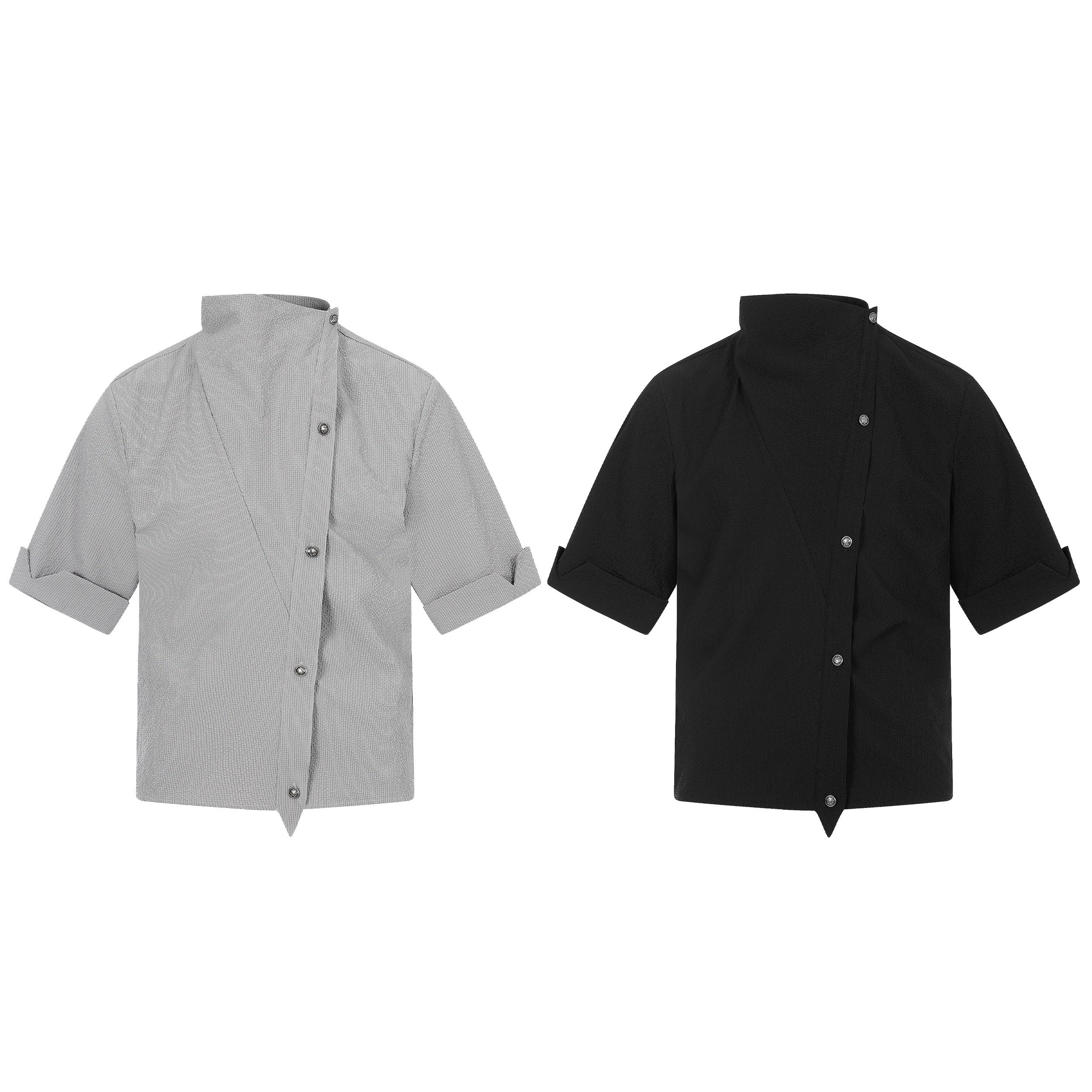 STARRVAINT “Asymmetrical Stand-Collar Shirt”