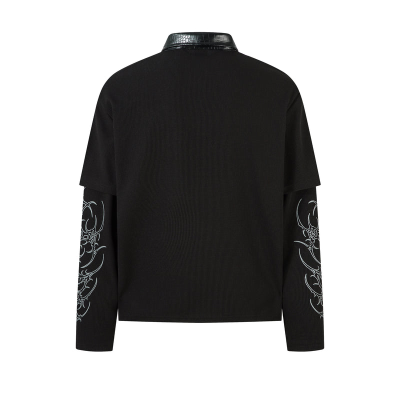 STARRVAINT Barbed Poetry Layered Collar Long Sleeve Polo