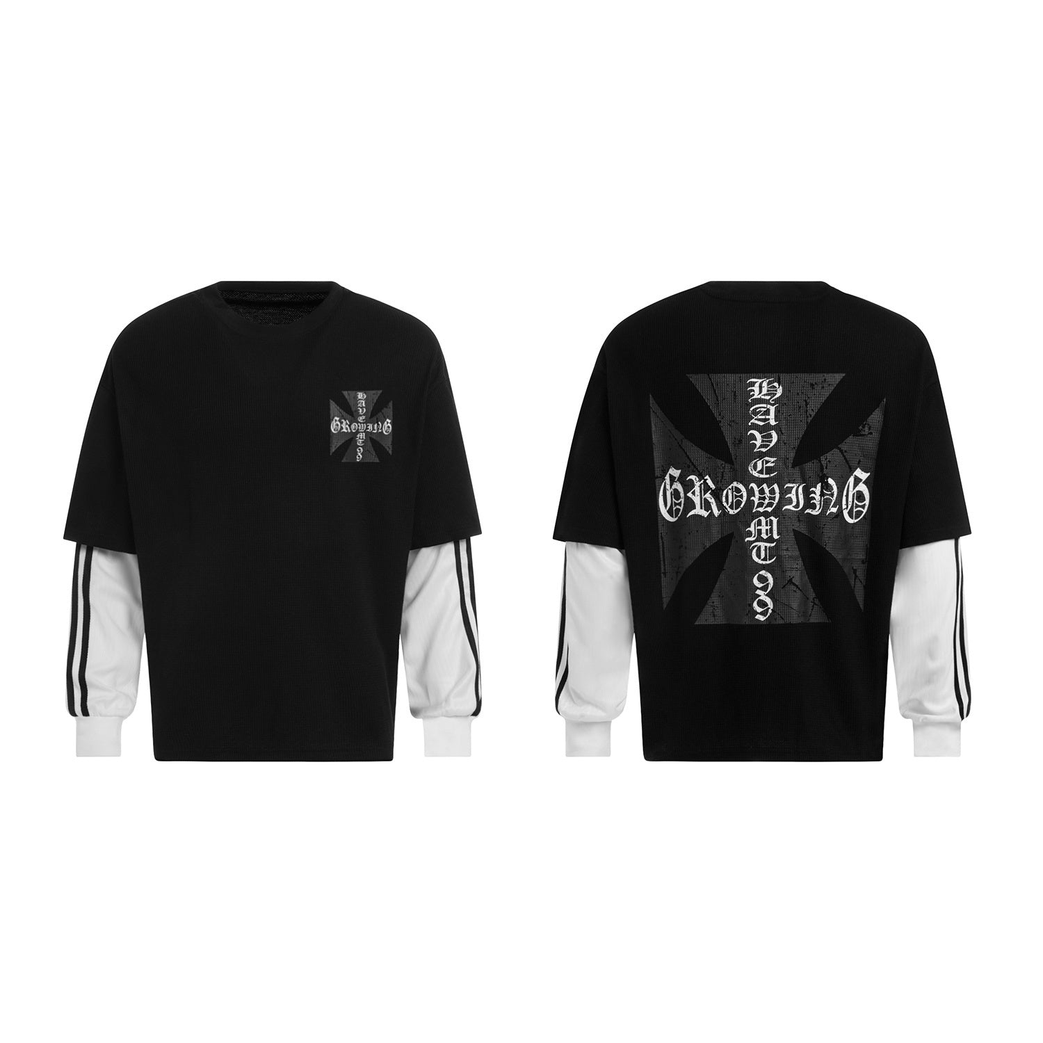 STARRVAINT Layered Gothic Cross Long Sleeve Tee