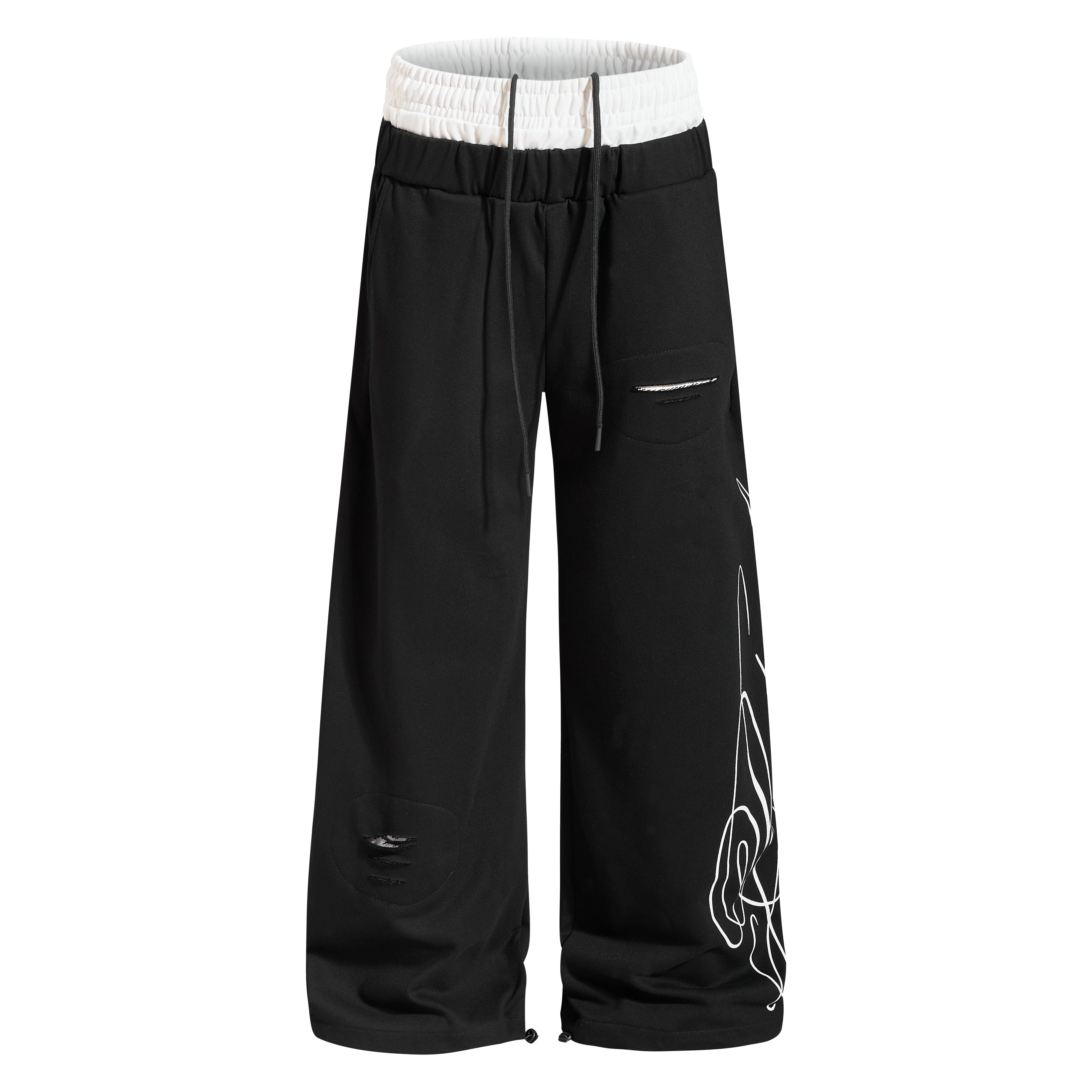 STARRVAINT “Distressed Panel Wide-Leg Sweatpants”