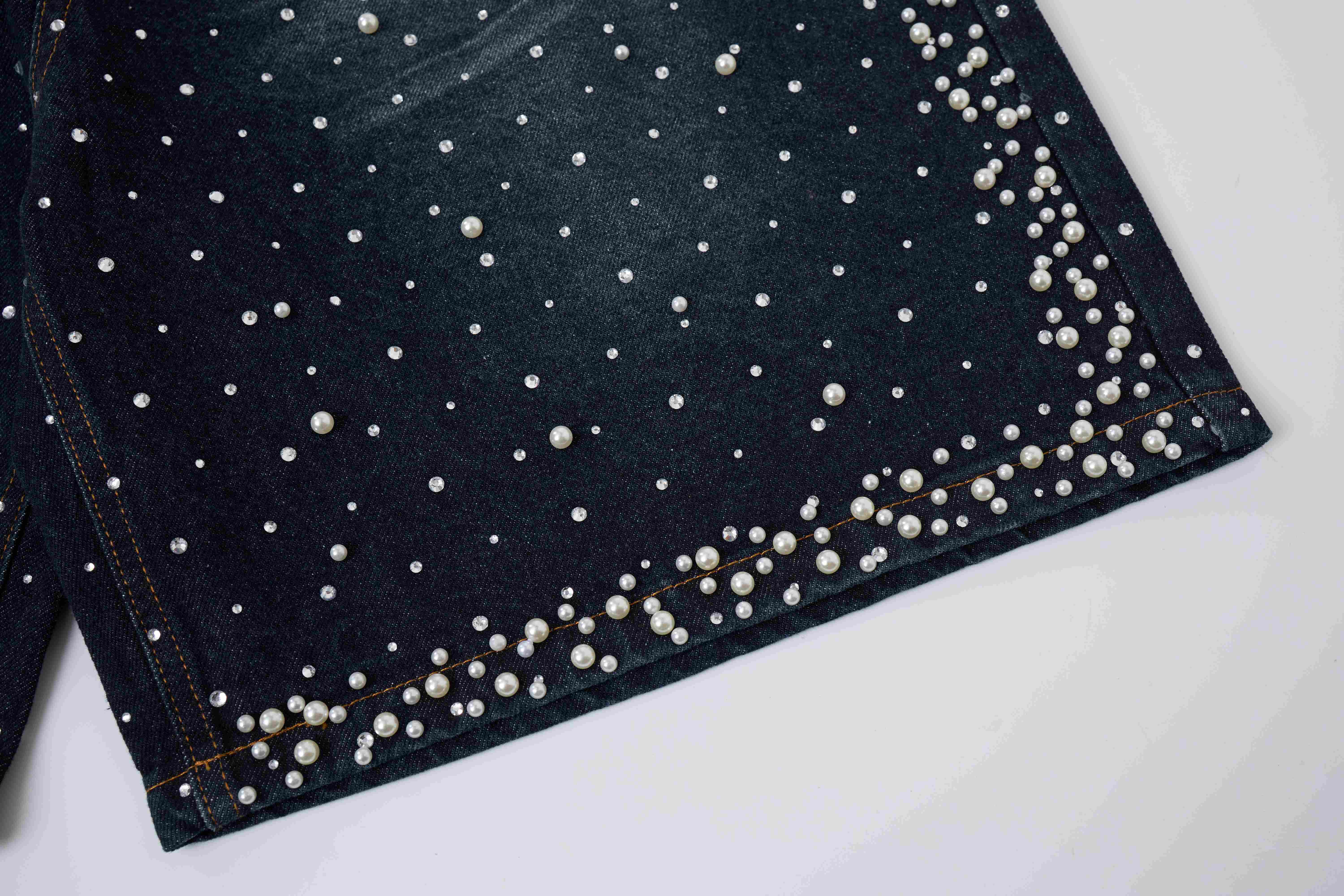 STARRVAINT Pearl Studded Denim Shorts