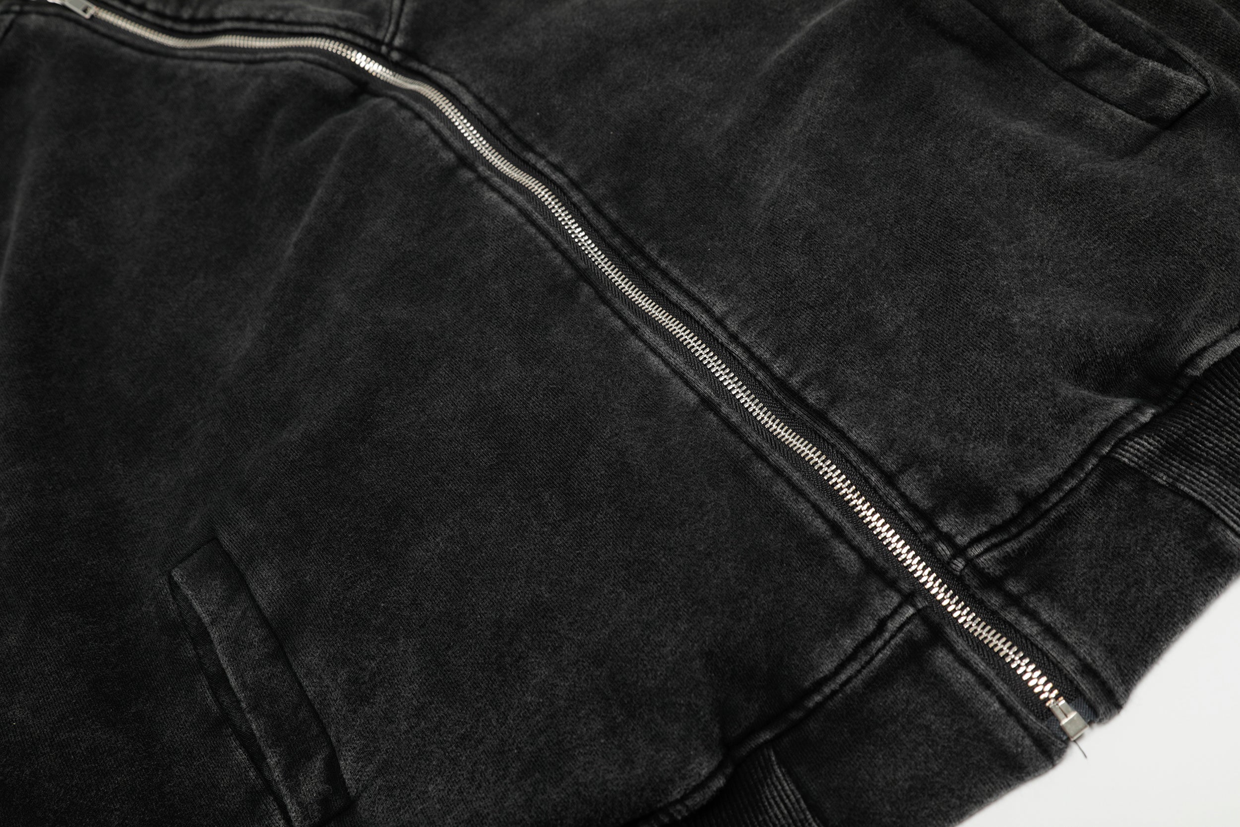 STARRVAINT Asymmetric Zip Washed Hoodie Jacket