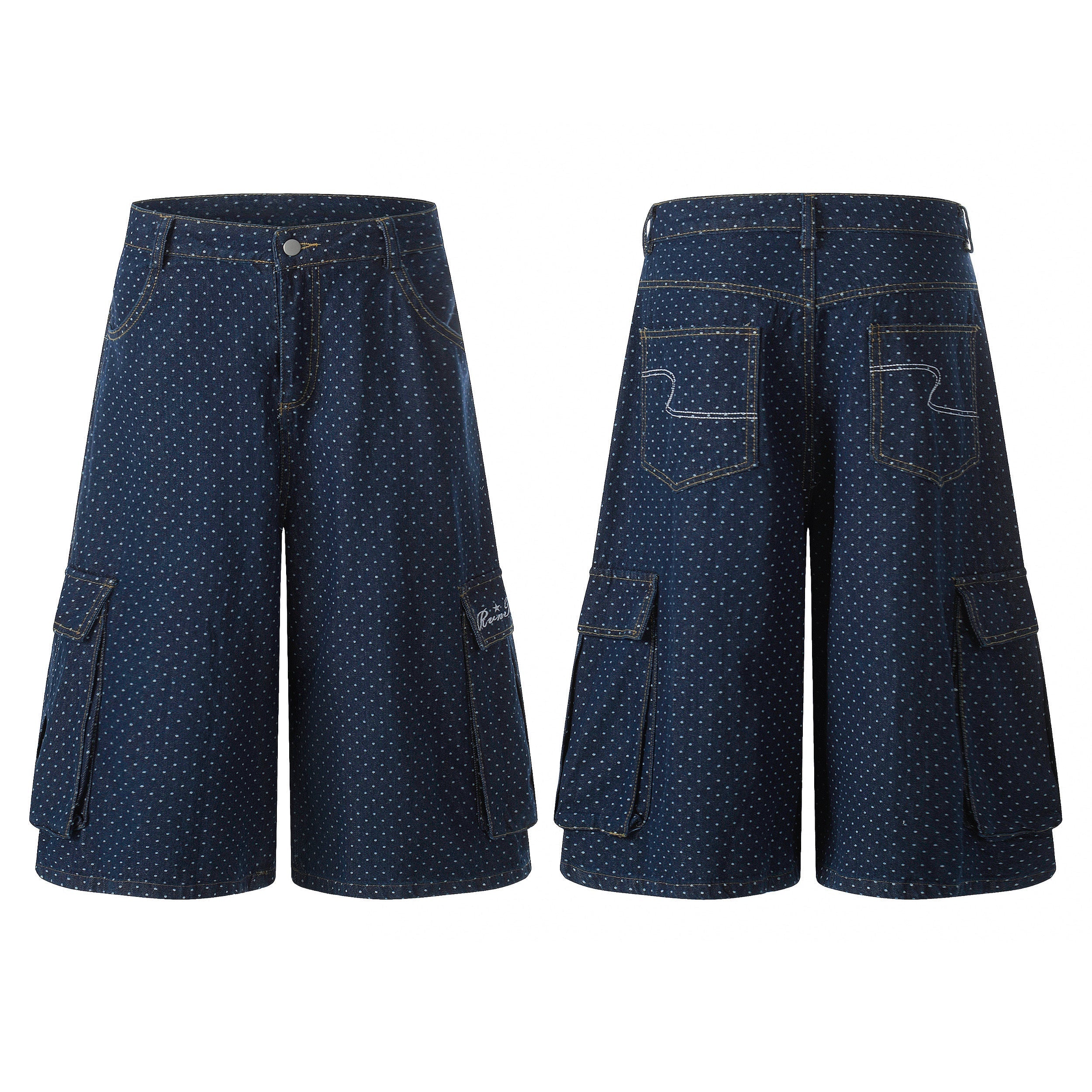 STARRVAINT Polka Dot Denim Cargo Shorts